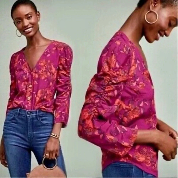 Maeve Tops - Maeve by Anthropologie Jordain Runa Floral Printed Women Long Sleeve Blouse Smal